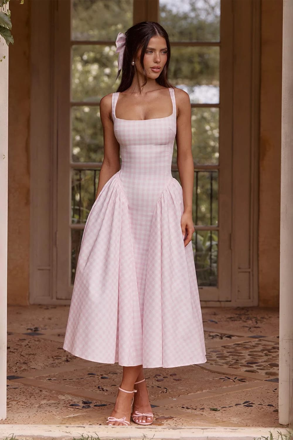 vestido-midi-rosa-vichy-xadrez vestido-midi-rosa-vichy-xadrez