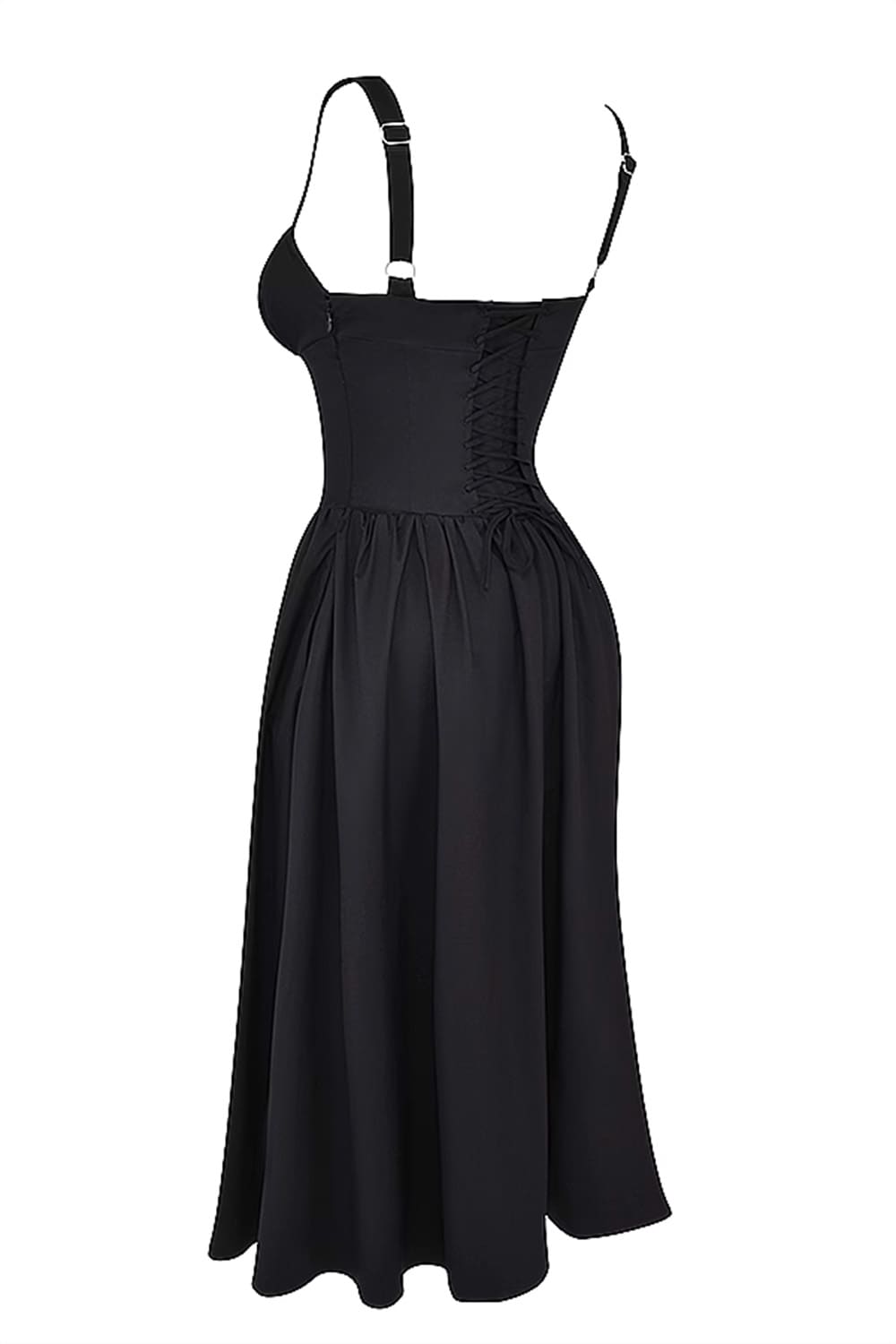 elegante-preto-vestido-midi-botoes-frente elegante-preto-vestido-midi-botoes-frente