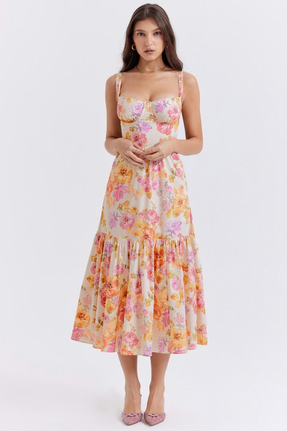 florido-vestido-rosa-amarelo-midi-babado florido-vestido-rosa-amarelo-midi-babado