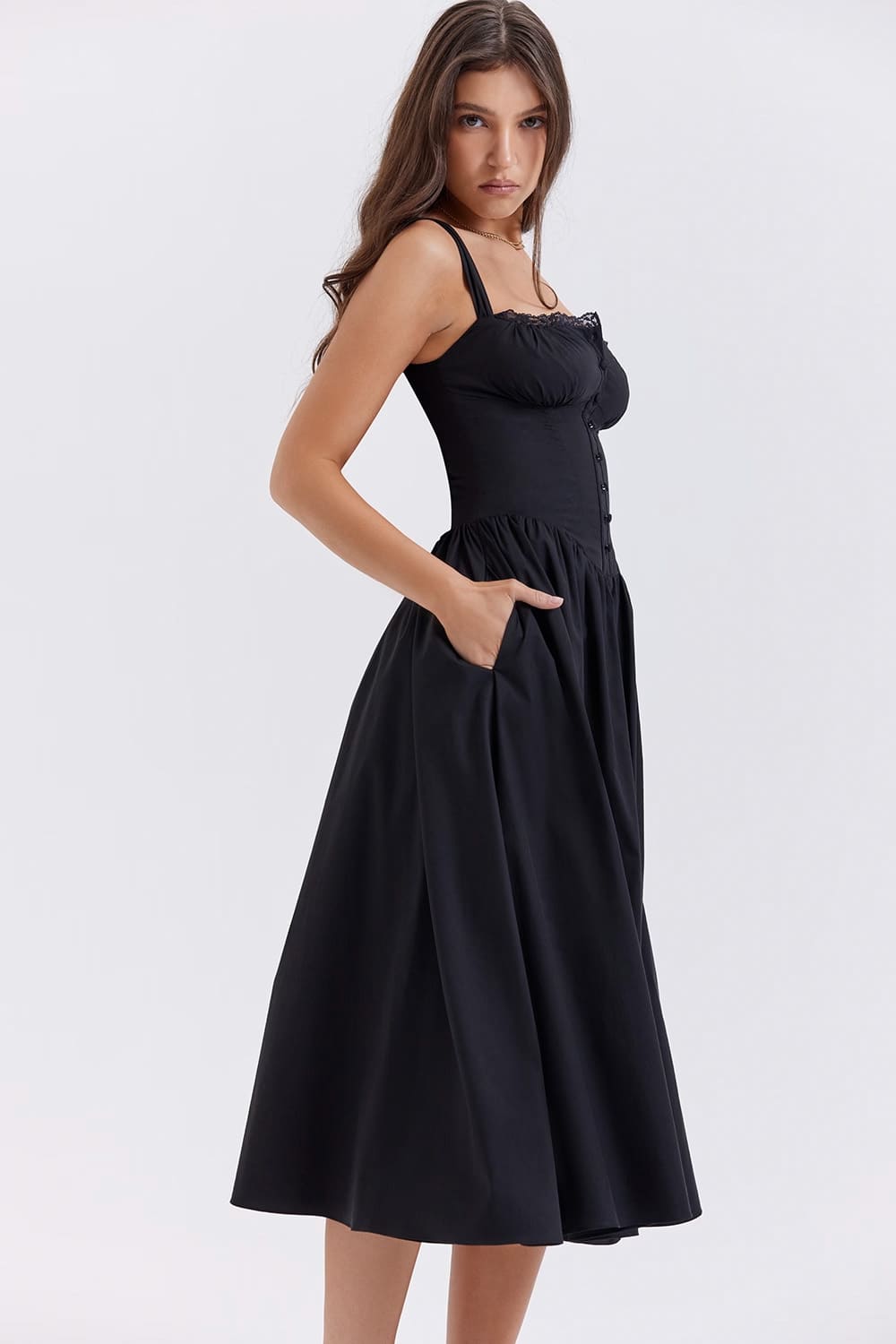 midi-preto-vestido-elegante-botoes-frente midi-preto-vestido-elegante-botoes-frente