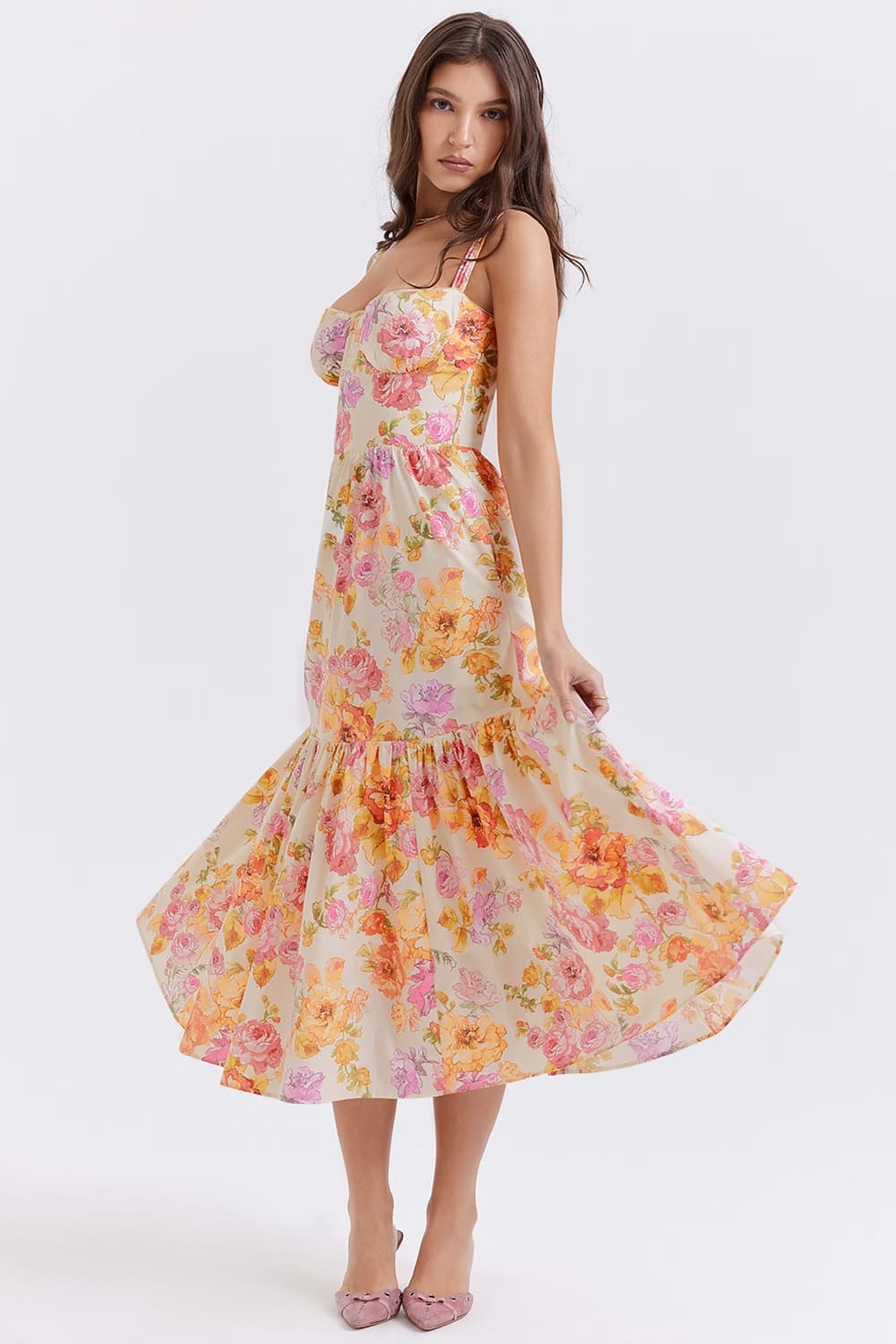 midi-vestido-florido-rosa-amarelo-babado midi-vestido-florido-rosa-amarelo-babado