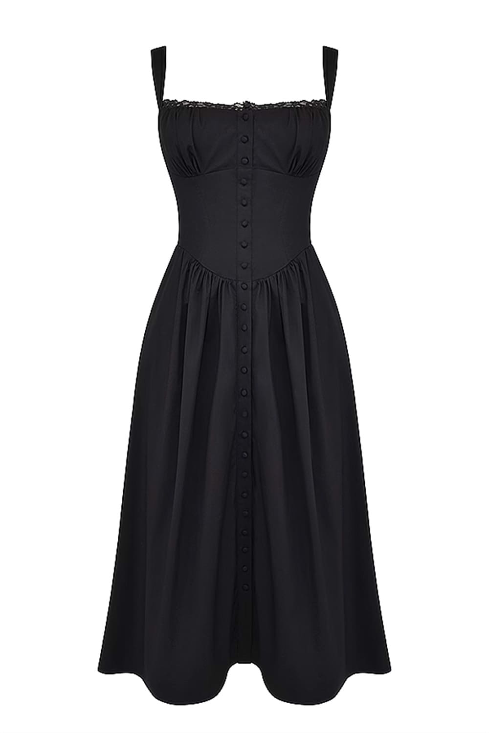 vestido-midi-preto-botoes-frente-elegante vestido-midi-preto-botoes-frente-elegante