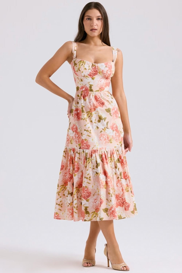 vestido-midi-rosa-floral-babado-barra